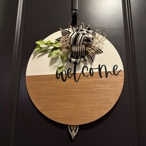 Welcome Sign with Bow and Greenery